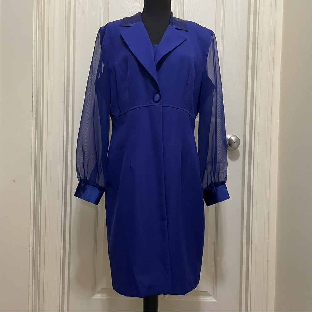 Vintage Carla Jane Sapphire‎ Blue Dress & Topcoat Set 2 Piece Women's Size 14